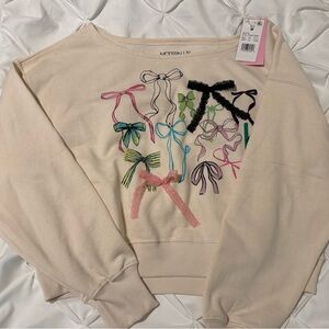 Modern Lux Ballet Neck Cropped Sweatshirt with Ribbons, Size Med and NWT
